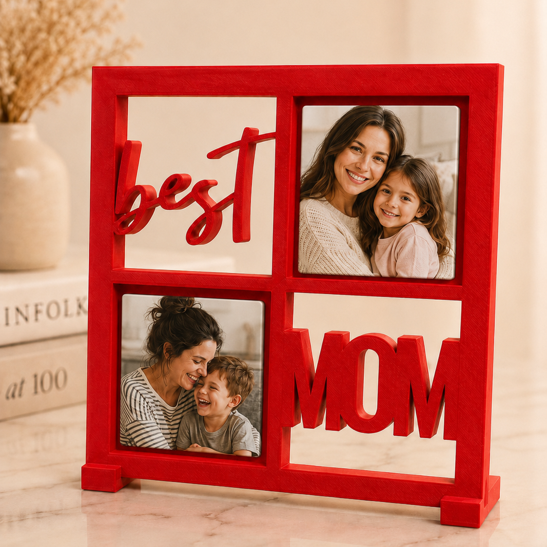 BEST MOM frame with magnets in ruby red colour