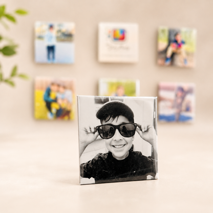 Square photo magnet with black and white photo