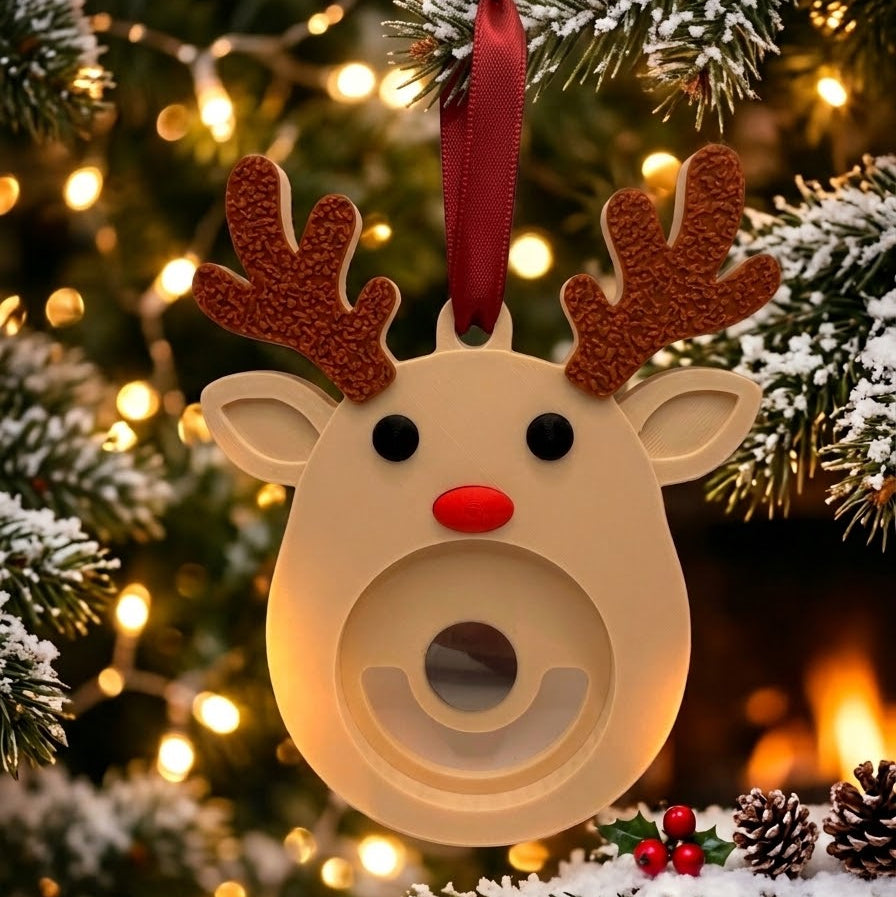 Christmas Photo Magnet Ornament Raindeer with red ribbon