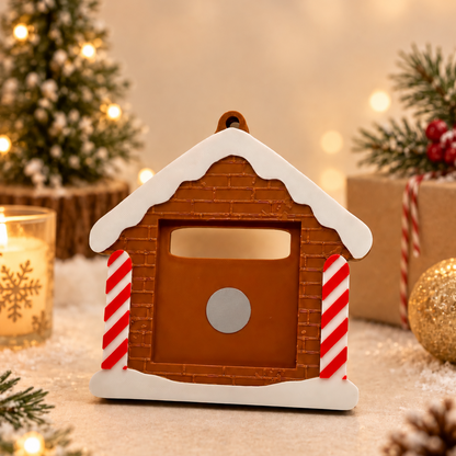 Christmas Photo Magnet Ornament without ribbon in the shape of ginger bread house