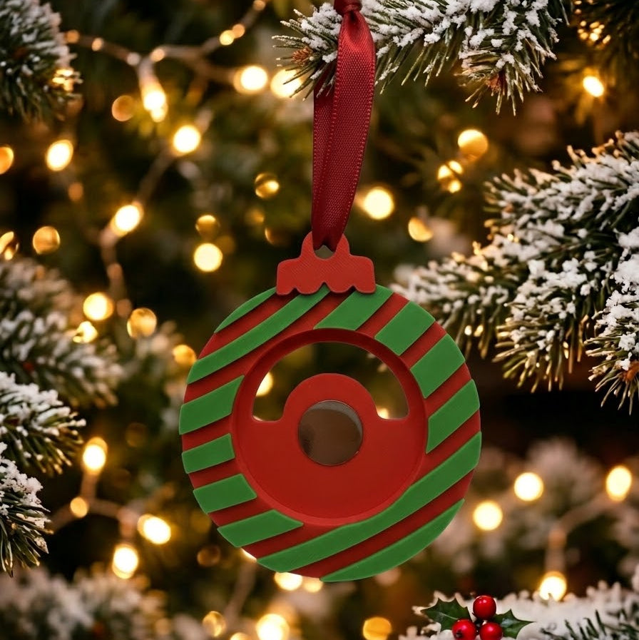 Christmas Photo Magnet Ornament red and green ball with red ribbon
