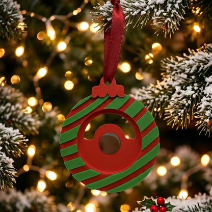 Christmas Photo Magnet Ornament red and green ball with red ribbon