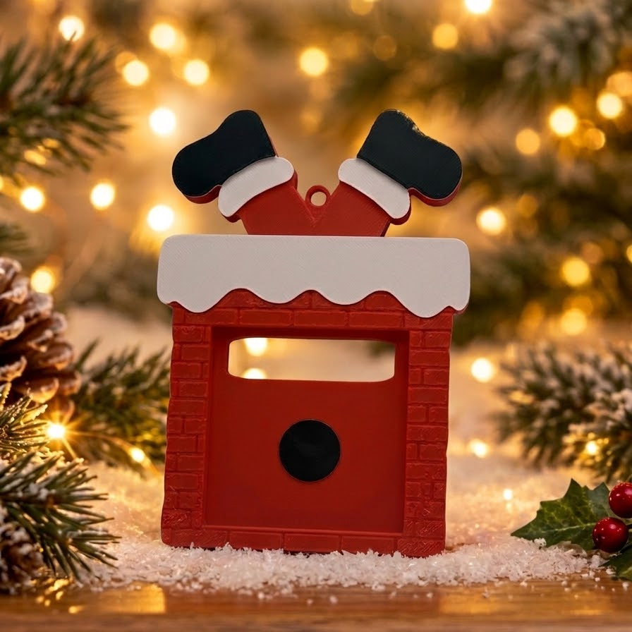 Christmas photo magnet ornament in the shape of chimney