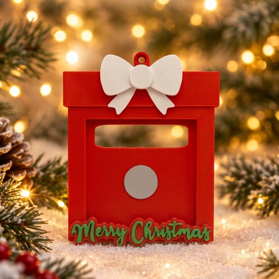 Christmas photo magnet with white ribbon