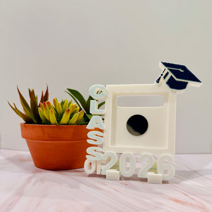 3D printed graduation photo magnet display frame for grad keepsake to hold 1 photo magnet in white color 