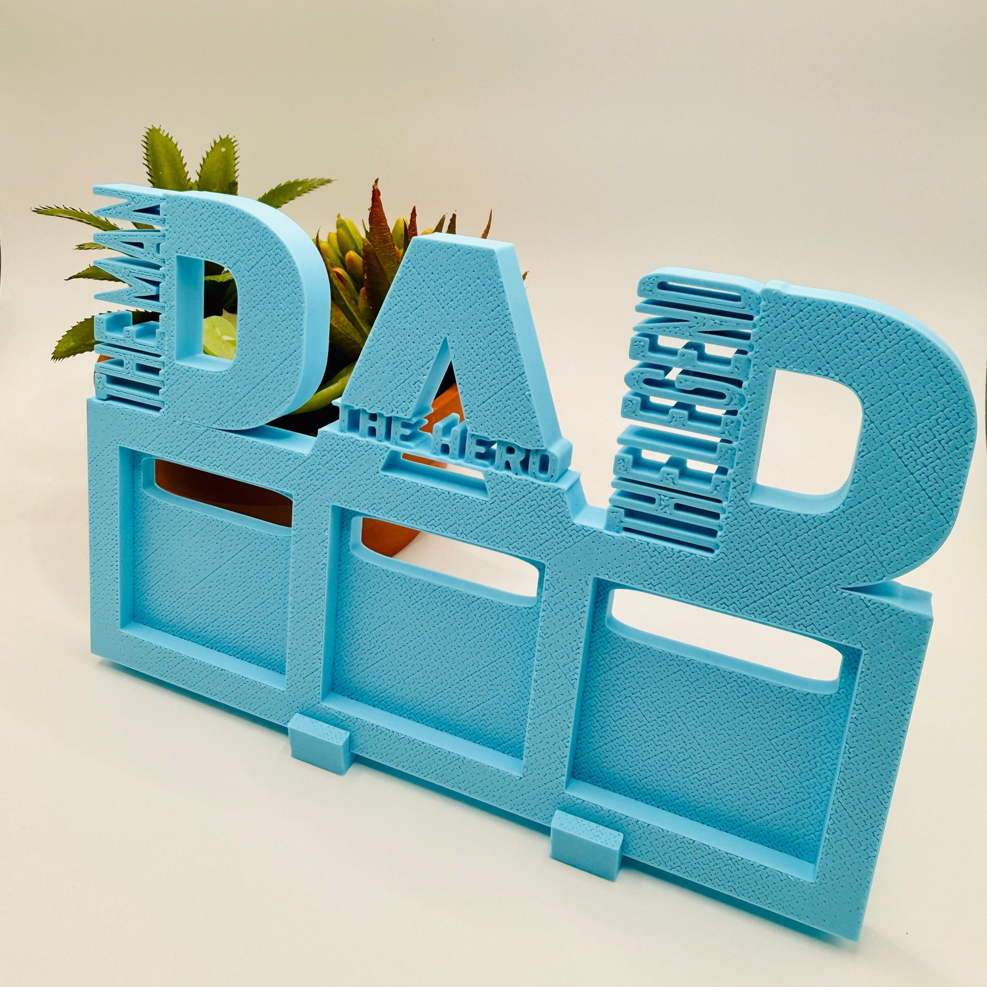3D printed DAD photo magnet display frame for 3 photo magnets in light blue color