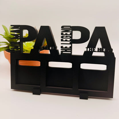 3D printed PAPA photo magnet display frame for 3 photo magnets in black color for Father’s Day gift