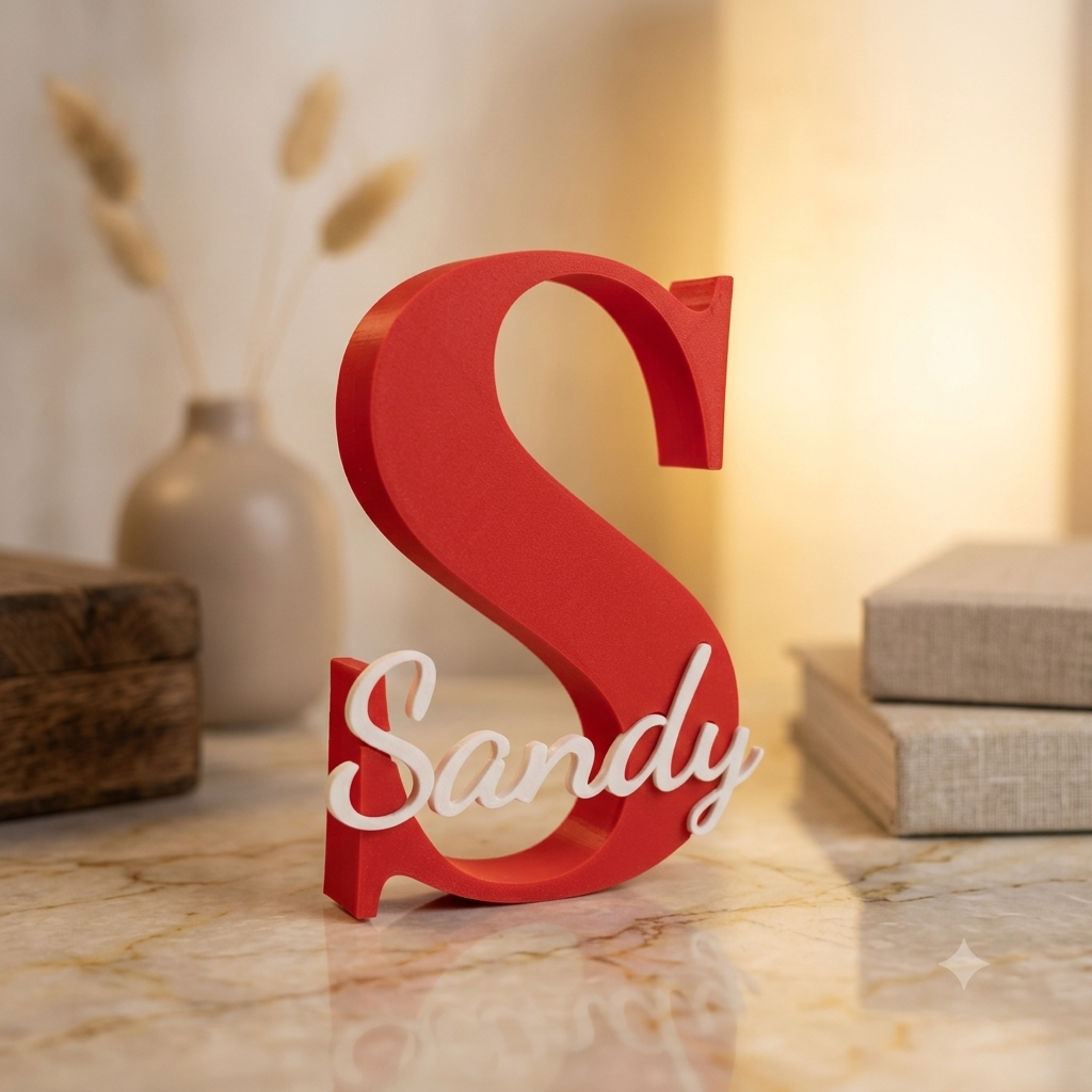 Initial and Name decor in red colour with name sandy