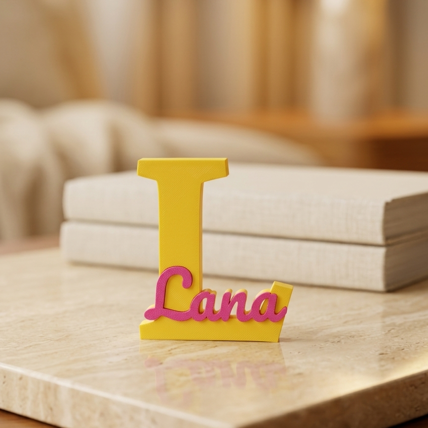 Initial and Name letter decor in yellow colour with name Lana