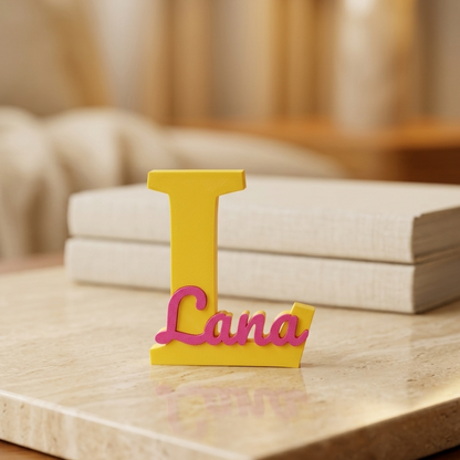 Initial and Name letter decor in yellow colour with name Lana
