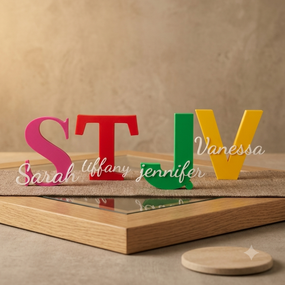 Initial with name decor with multiple colours and name